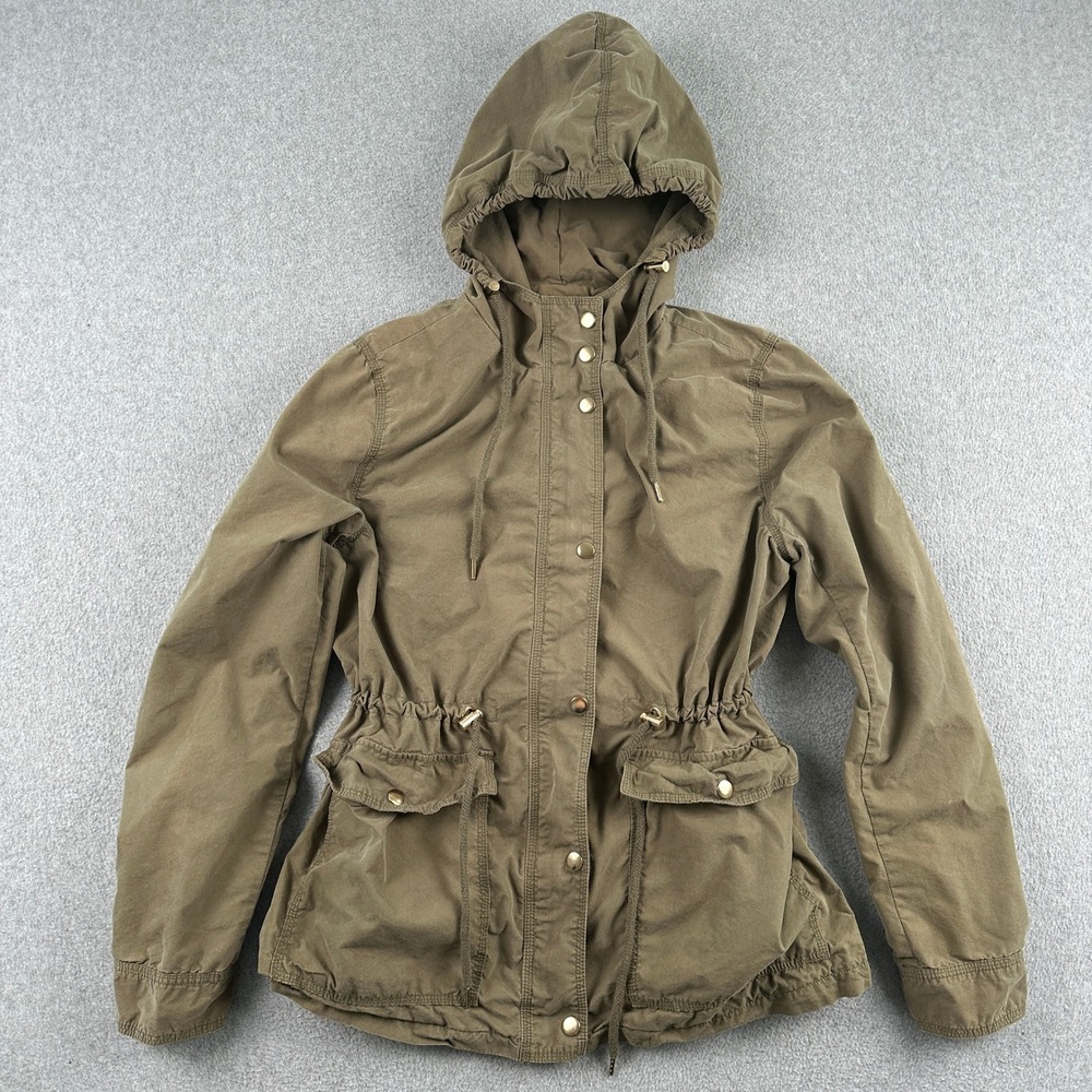 Forever 21 Jacket Womens Large Olive Green Utility Anorak Hooded Full Zip Cargo